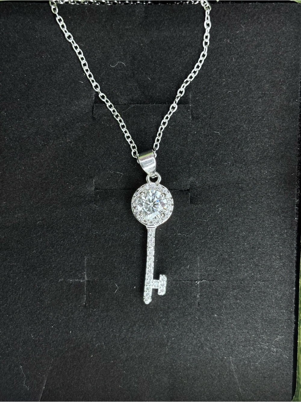Silver Key Pendant moissanite